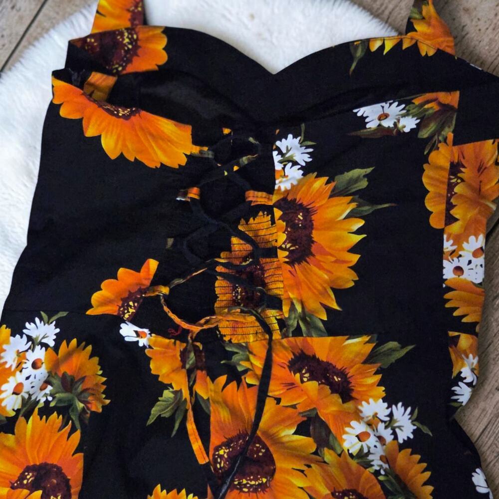 TOPDRESS Retro Pin Up Halter Sunflower Print Dress  L XL - Picture 2 of 2